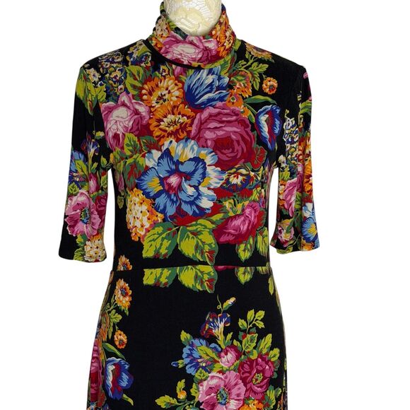 Ett:Twa By Anthropologie Coreyell Dress Knit Turtleneck Floral Black XS bv - Picture 2 of 9